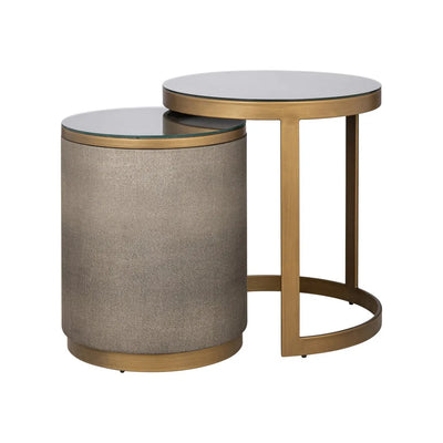 Richmond Interiors Bloomville Shagreen Faux Leather Top Round Side Tables (Set of 2) PRE ORDER JUNE 2025