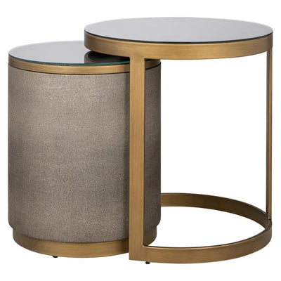 Richmond Interiors Bloomville Shagreen Faux Leather Top Round Side Tables (Set of 2) PRE ORDER JUNE 2025