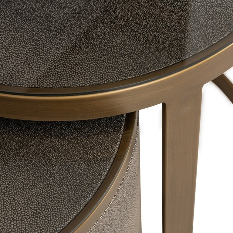 Richmond Interiors Bloomville Shagreen Faux Leather Top Round Side Tables (Set of 2) PRE ORDER JUNE 2025