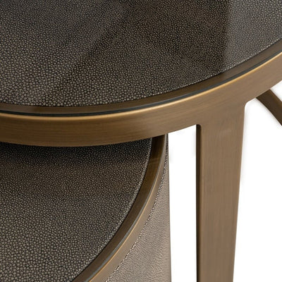 Richmond Interiors Bloomville Shagreen Faux Leather Top Round Side Tables (Set of 2) PRE ORDER JUNE 2025