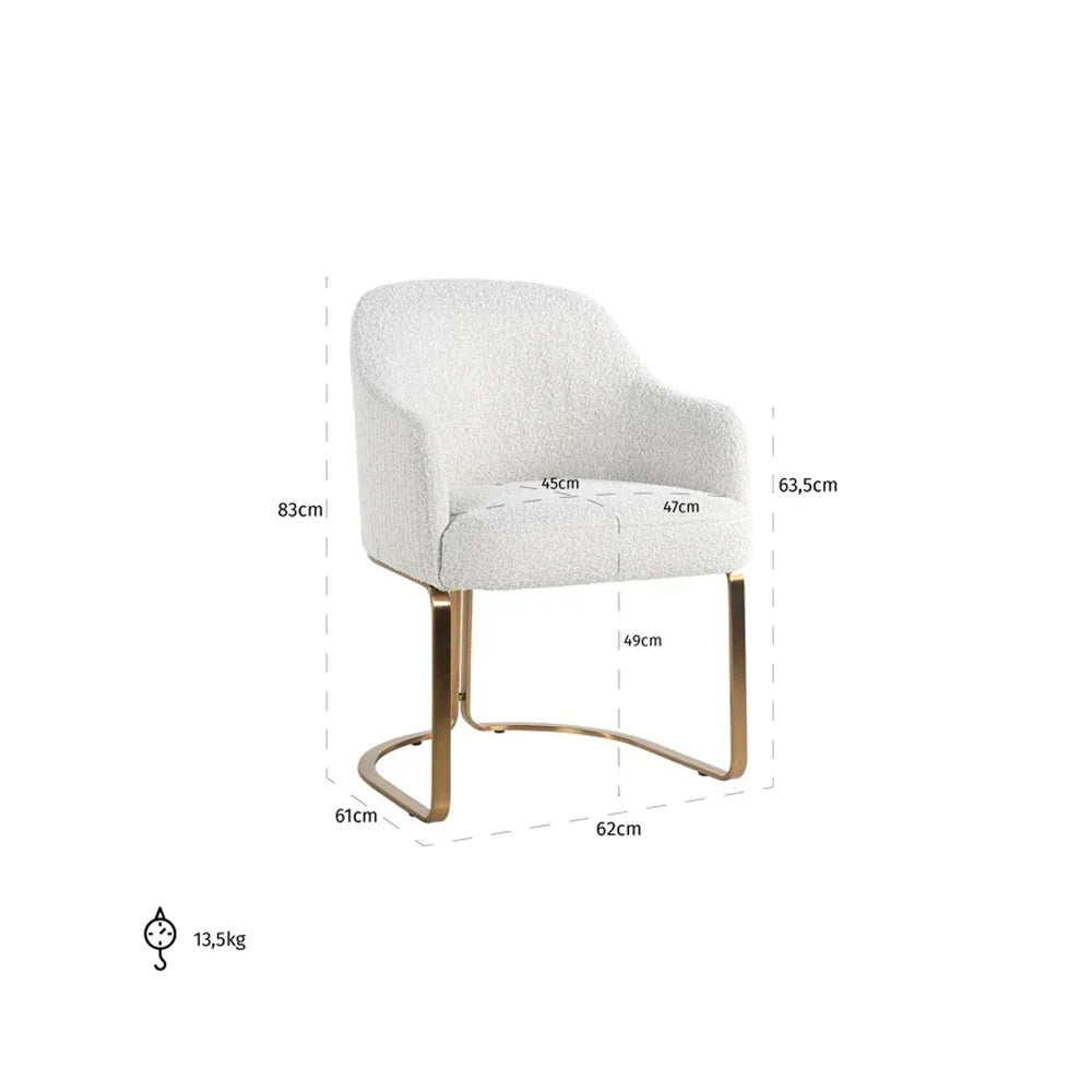 Richmond Interiors Carlton White Boucle Gold Velvet Dining Chair