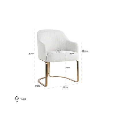 Richmond Interiors Carlton White Boucle Gold Velvet Dining Chair