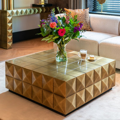 Richmond Interiors Collada Brushed Gold Geometric Pyramid Square Coffee Table