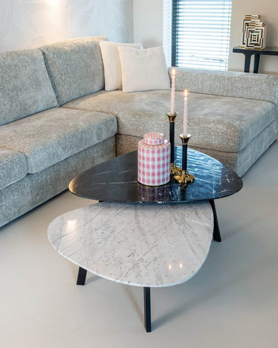 Richmond Interiors Trocadero Black & White Marble Plectrum Coffee Tables Nest | Set of 2
