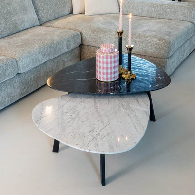 Richmond Interiors Trocadero Black & White Marble Plectrum Coffee Tables Nest | Set of 2