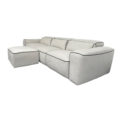 Zara Grey Fabric Black Piping 3 Seater Sofa + Footstool