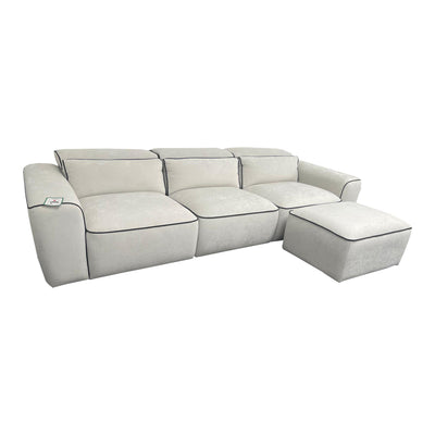 Zara Grey Fabric Black Piping 3 Seater Sofa + Footstool