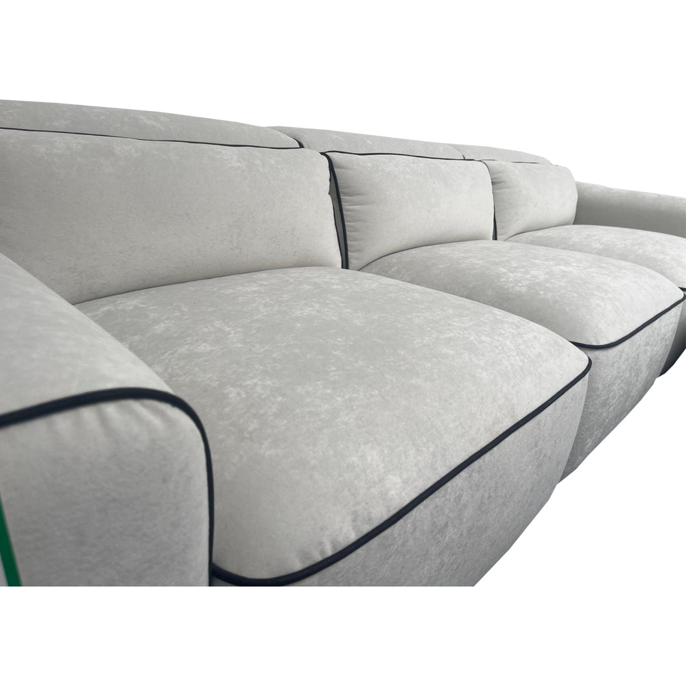 Zara Grey Fabric Black Piping 3 Seater Sofa + Footstool