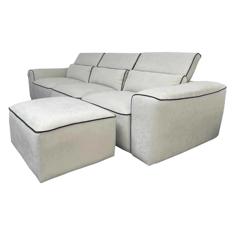 Zara Grey Fabric Black Piping 3 Seater Sofa + Footstool