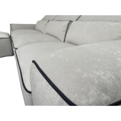 Zara Grey Fabric Black Piping 3 Seater Sofa + Footstool
