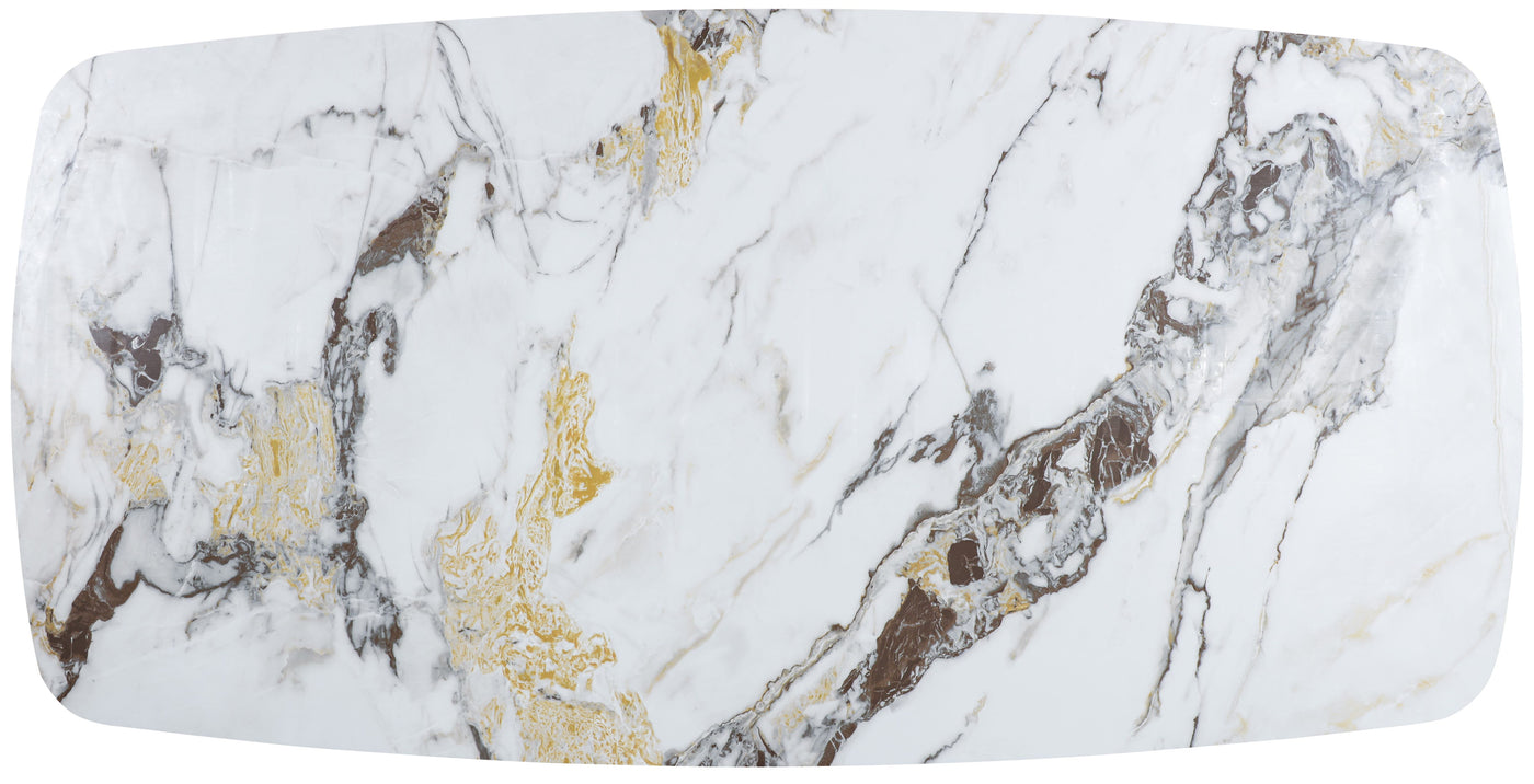 Lennox 180cm Dining Table White/Gold Ceramic Marble Top With Swivel Velvet Chrome Leg Dining Chairs