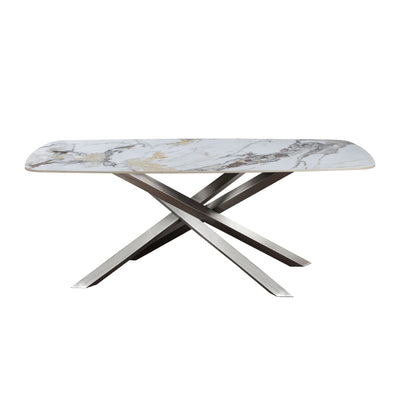 Lennox 180cm Dining Table White/Gold Ceramic Marble Top