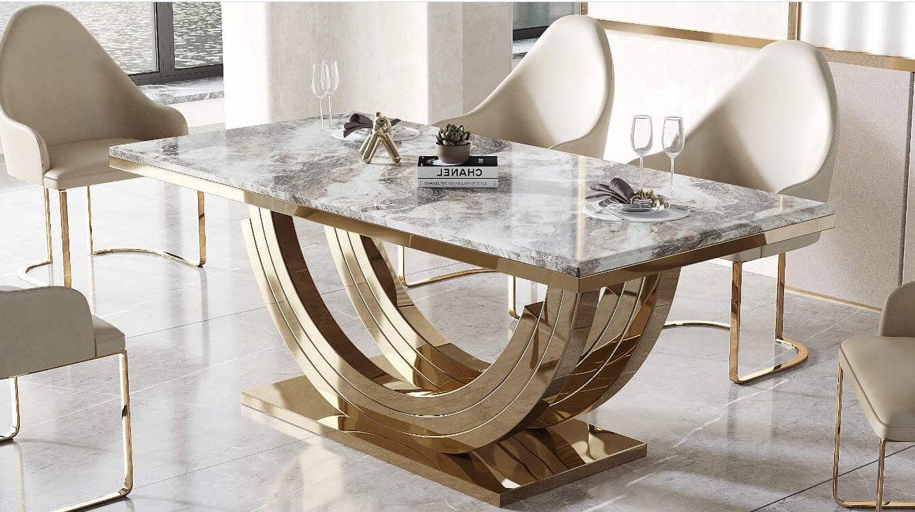 Medas Gold / Grey Marble 200CM Dining Table-Esme Furnishings