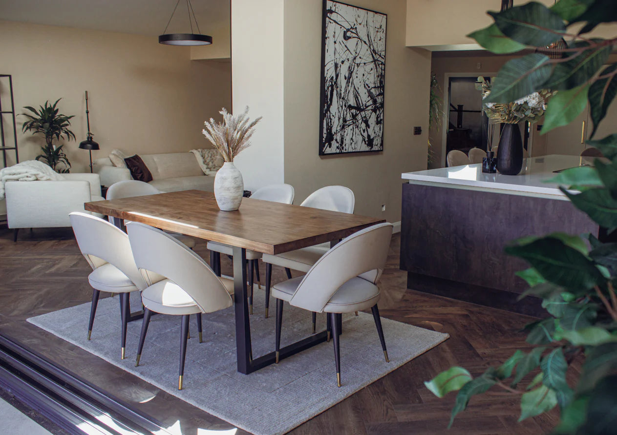 Freya 180cm Pine Wood Dining Table + Astra PU Leather / Fabric Dining Chairs
