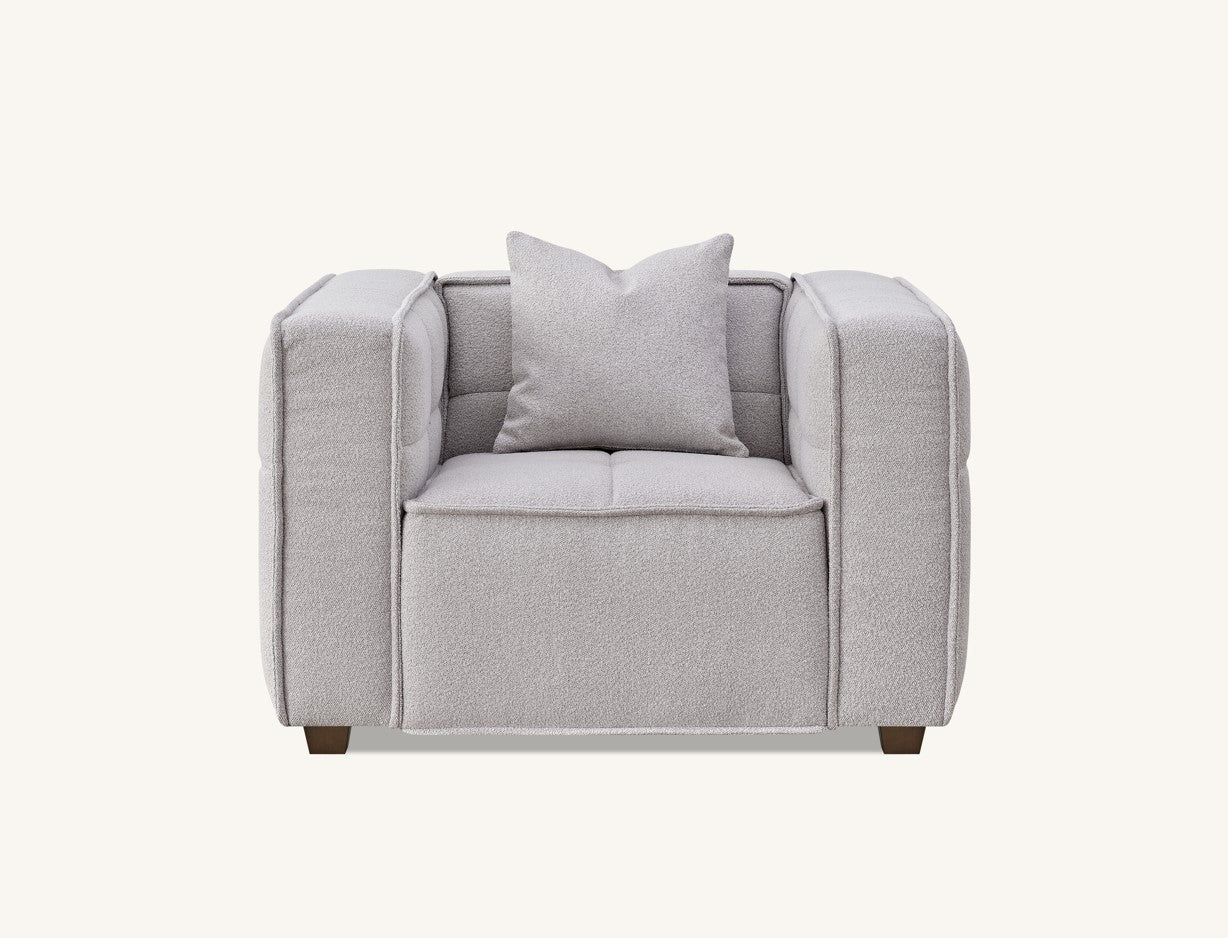 The Breva Putty Grey Boucle Armchair Premium Chair Putty Grey Boucle Fabric