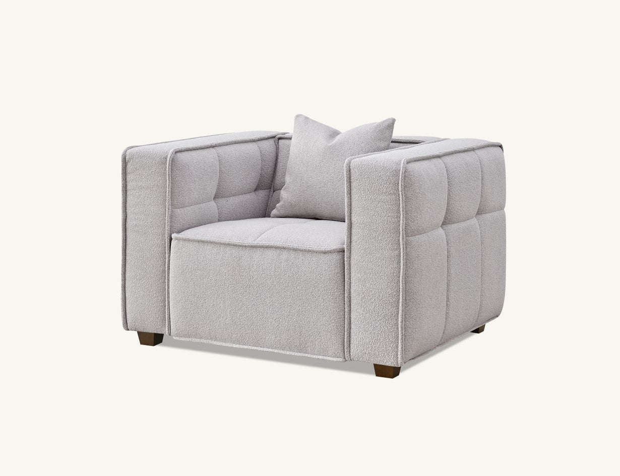 The Breva Putty Grey Boucle Armchair Premium Chair Putty Grey Boucle Fabric