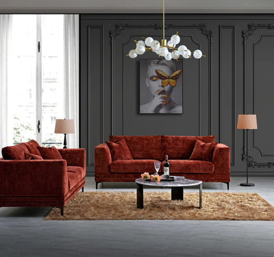 The Harlow Rust Red Boucle 3 + 2 Seater Premium Sofa Rust Boucle Fabric