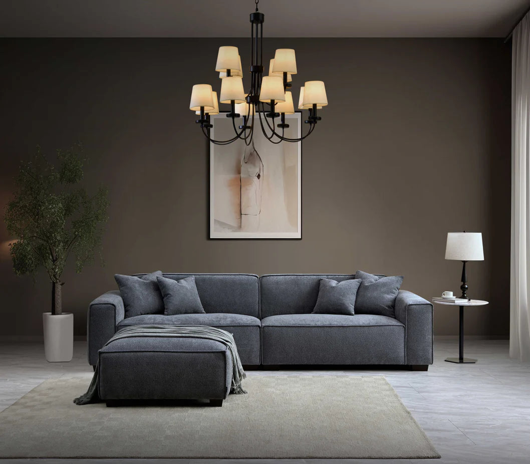 The Dakota Charcoal Grey Boucle 4 Seater With Chaise Premium Sofa Charcoal Boucle Fabric