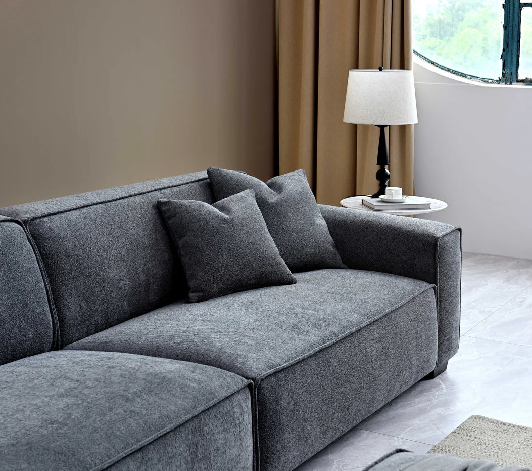 The Dakota Charcoal Grey Boucle 4 Seater With Chaise Premium Sofa Charcoal Boucle Fabric