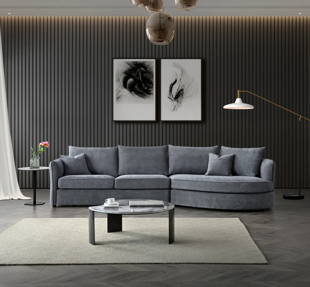 The Pebble Grey Boucle Corner Premium Sofa Fabric
