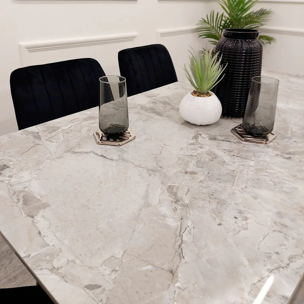 Titus 140cm Black Dining Table with Sintered Ceramic Stone Top + Dido Black Velvet Dining Chairs-Esme Furnishings