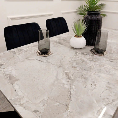 Titus 140cm Black Dining Table with Sintered Ceramic Stone Top + Dido Black Velvet Dining Chairs-Esme Furnishings