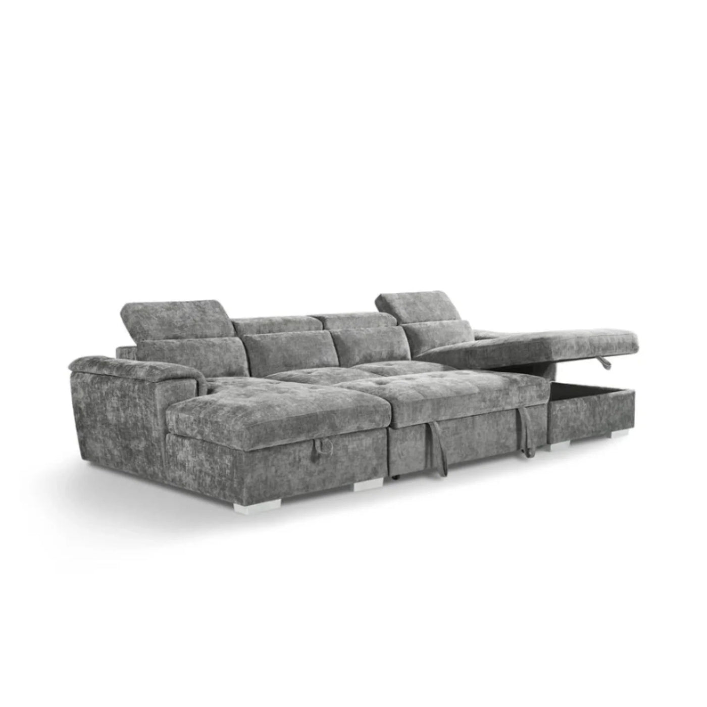 Alaya Large Grey U Shape Sofabed with Storage and Adjustable Headrests