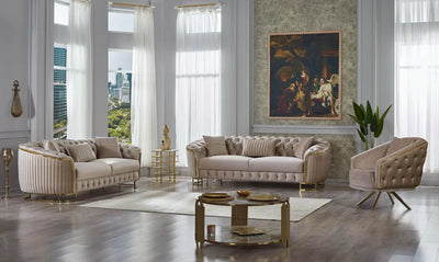 The Sienna Luxury Chesterfield Premium Armchair Beige Gold Velvet