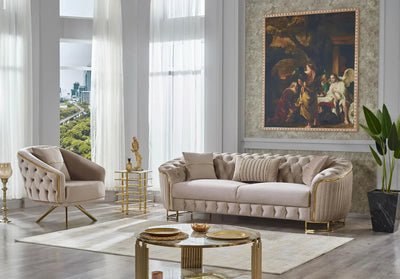 The Sienna Luxury Chesterfield Premium Armchair Beige Gold Velvet