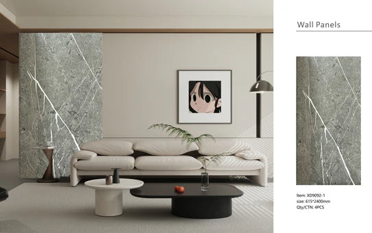 Media Wall Panels Pack Of x4 Dark Grey Marble Veins PVC Waterproof Wall Panels 240x60cm