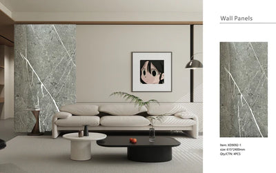 Media Wall Panels Pack Of x4 Dark Grey Marble Veins PVC Waterproof Wall Panels 240x60cm