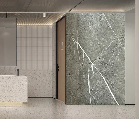 Media Wall Panels Pack Of x4 Dark Grey Marble Veins PVC Waterproof Wall Panels 240x60cm