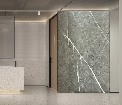 Media Wall Panels Pack Of x4 Dark Grey Marble Veins PVC Waterproof Wall Panels 240x60cm