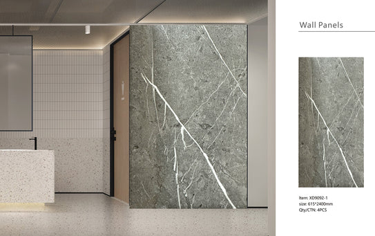 Media Wall Panels Pack Of x4 Dark Grey Marble Veins PVC Waterproof Wall Panels 240x60cm