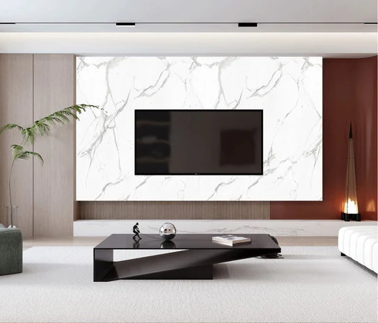 Media Wall Panels Pack Of x4 White Grey Marble Veins PVC Waterproof Wall Panels 240x60cm