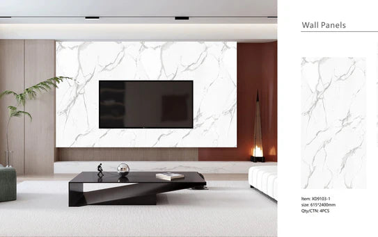Media Wall Panels Pack Of x4 White Grey Marble Veins PVC Waterproof Wall Panels 240x60cm