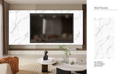 Media Wall Panels Pack Of x4 White Grey Marble Veins PVC Waterproof Wall Panels 240x60cm