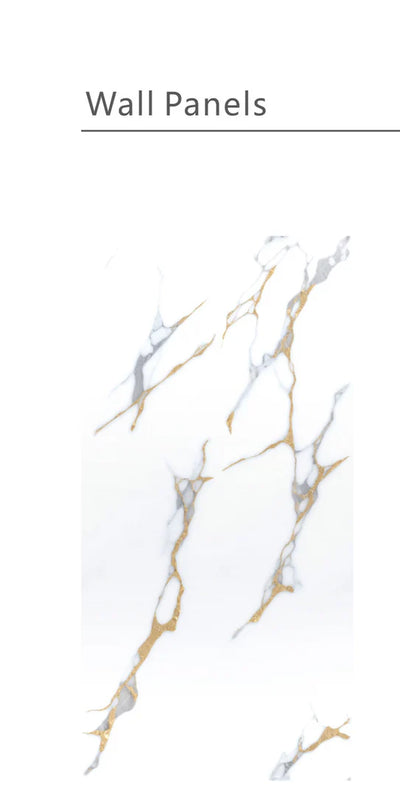 Media Wall Panels Pack Of x4 Gold White Marble Veins PVC Waterproof Wall Panels 240x60cm