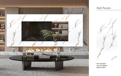 Media Wall Panels Pack Of x4 Gold White Marble Veins PVC Waterproof Wall Panels 240x60cm