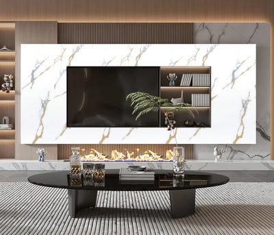 Media Wall Panels Pack Of x4 Gold White Marble Veins PVC Waterproof Wall Panels 240x60cm
