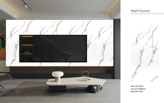Media Wall Panels Pack Of x4 Gold White Marble Veins PVC Waterproof Wall Panels 240x60cm
