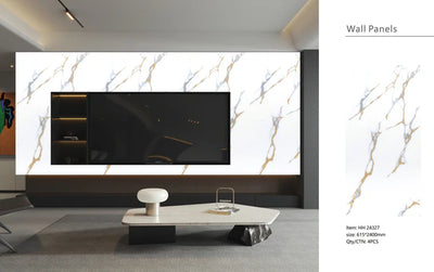 Media Wall Panels Pack Of x4 Gold White Marble Veins PVC Waterproof Wall Panels 240x60cm