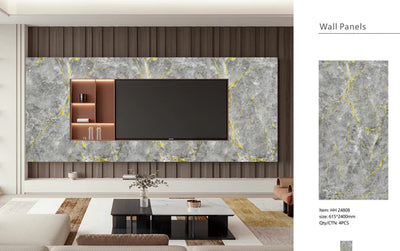 Media Wall Panels Pack Of x4 Gold Grey Marble Veins PVC Waterproof Wall Panels 240x60cm