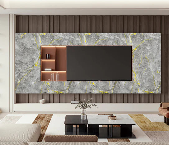 Media Wall Panels Pack Of x4 Gold Grey Marble Veins PVC Waterproof Wall Panels 240x60cm