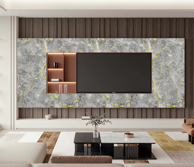 Media Wall Panels Pack Of x4 Gold Grey Marble Veins PVC Waterproof Wall Panels 240x60cm
