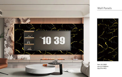 Media Wall Panels Pack Of x4 Gold Black Marble PVC Waterproof Wall Panels 240x60cm