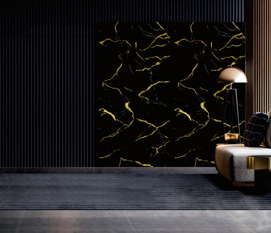 Media Wall Panels Pack Of x4 Gold Black Marble PVC Waterproof Wall Panels 240x60cm