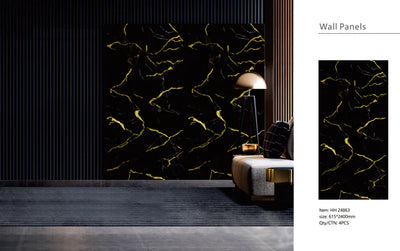 Media Wall Panels Pack Of x4 Gold Black Marble PVC Waterproof Wall Panels 240x60cm