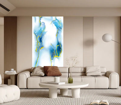 Media Wall Panels Pack Of x4 Gold Blue Marble PVC Waterproof Wall Panels 240x60cm