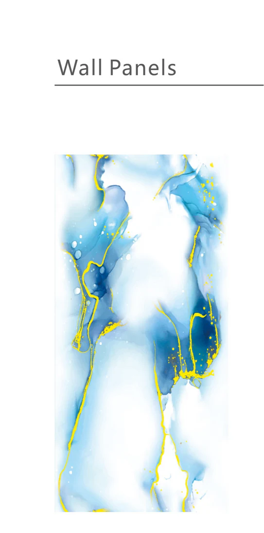 Media Wall Panels Pack Of x4 Gold Blue Marble PVC Waterproof Wall Panels 240x60cm